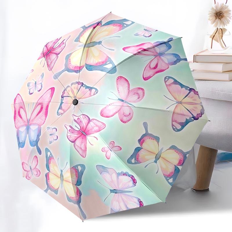Butterfly Lover Folding Umbrella Fashion Auto-Open 8 Iron Ribs Plastic Handle Foldable Sunshade Perfect Christmas Gifts