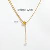 Fenny 18K Gold Plated  Elegant Fresh Water Pearl Bead Pendant Sweater Chain Adjustable Stainless Steel Necklace
