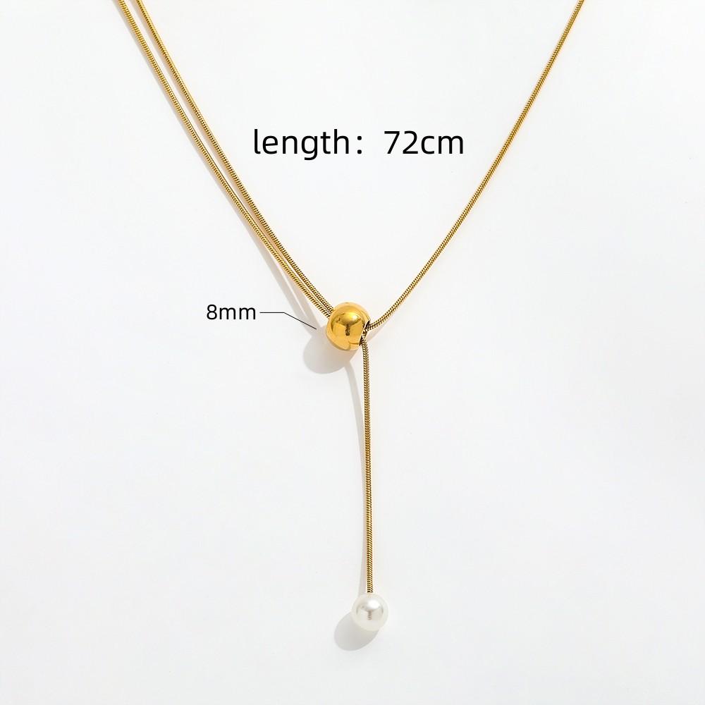 Fenny 18K Gold Plated Elegant Fresh Water Pearl Bead Pendant Sweater Chain Adjustable Stainless Steel Necklace