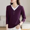 Middle-aged and Long-sleeved Bottoming Shirt Spring and Autumn New Women's All-match Solid Color Age-reducing Button Top