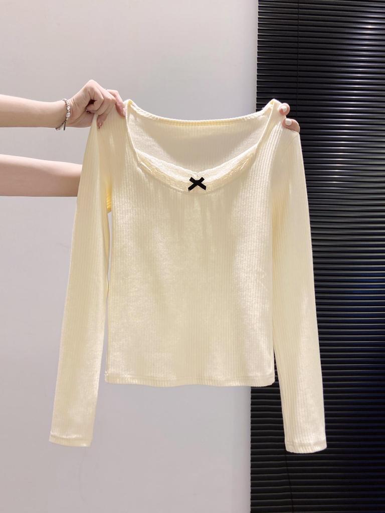 Lace Trim Slim Fit Long Sleeve T-Shirt - Autumn/Winter Slimming Base Layer