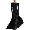 2025 Cross-Season Elegant Women's Solid Color Boat Neck Dress - Slimming Waist-Cinched Autumn/Winter New Arrival