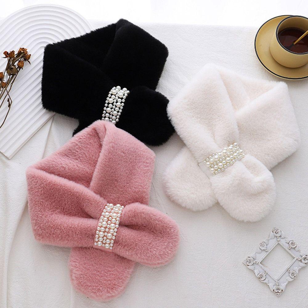 Soft Pearl Plush Scarf Faux Rabbit Fur Korean Style Scarf Cute Faux Fur Scarf Winter Keep Warm