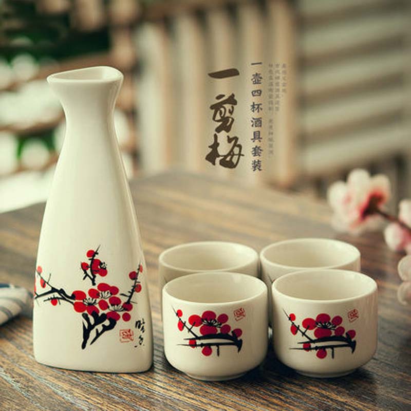 Japanese Porcelain Vintage Ceramic Pot Flagon Liquor Spirits Cups Set Kitchen Dining Bar Drinkware Japanese Sake Wine Set