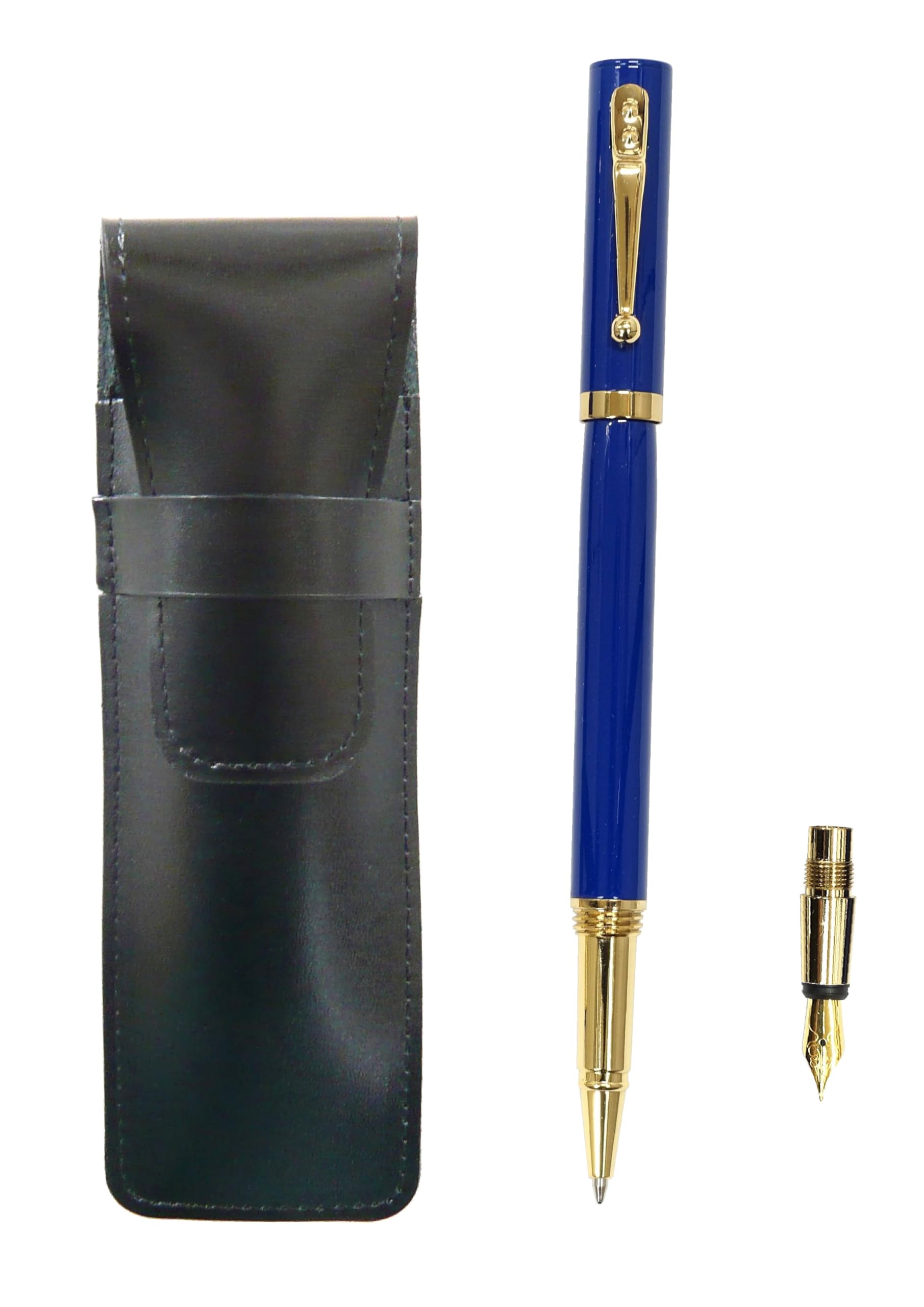 

Тонкий черный кожаный пенал для перьевой ручки Exchange BP ZX с набором синих чернил (отдельный картридж) (T23-ASB-ZX-L) синий