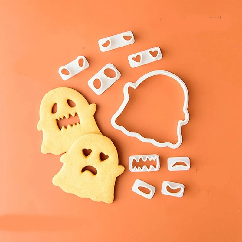 Cartoon Halloween Cute Expression Swap Cookie Cutters Pressable Biscuit Mold DIY Kitchen Baking Pastry Bakeware