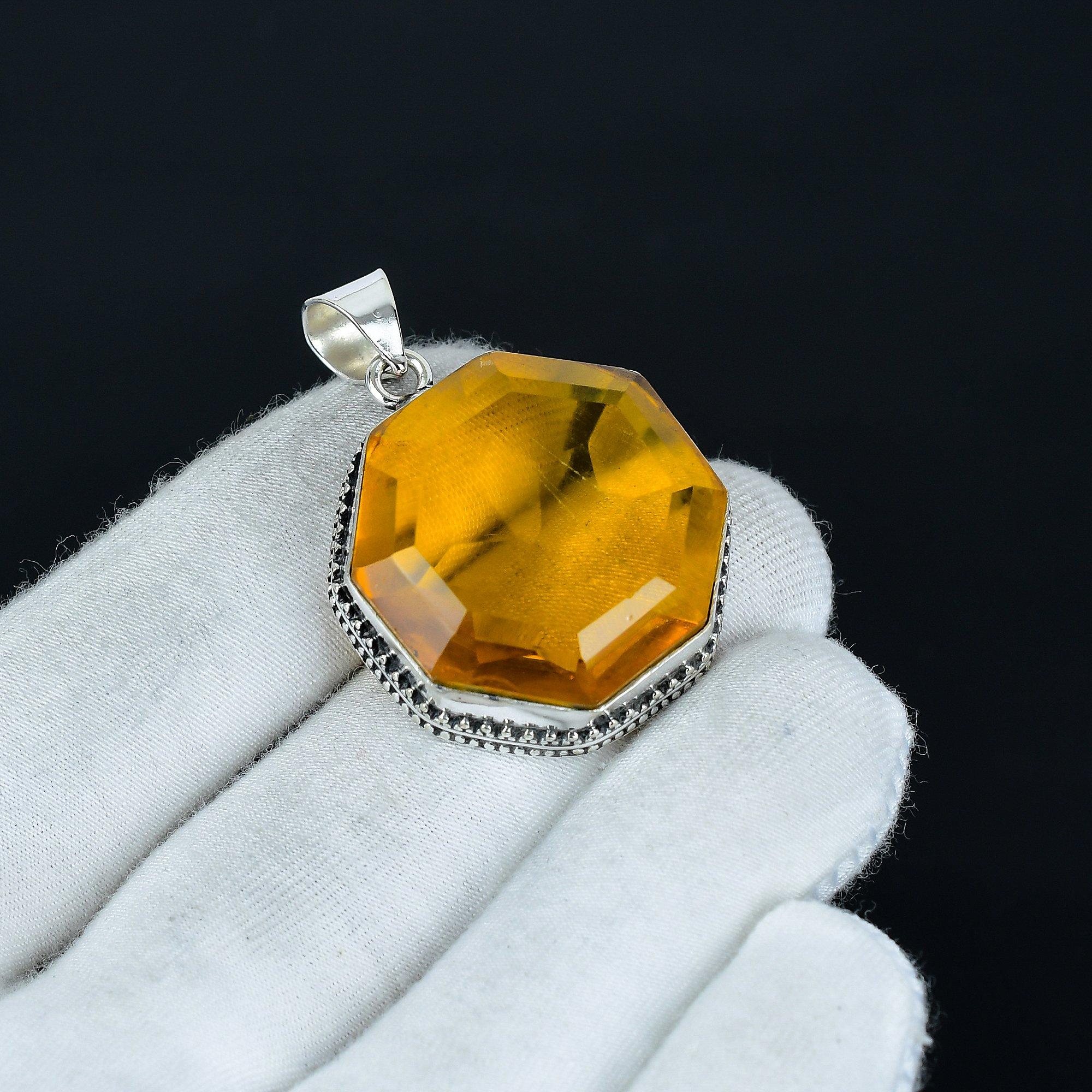

Подвеска с медовым топазом, Подвеска из стерлингового серебра 925 пробы, Восьмиугольная подвеска ручной работы, Антикварная подвеска, Подвеска с драгоценным камнем медовый топаз, Подарок для жены 2.16 жёлтый