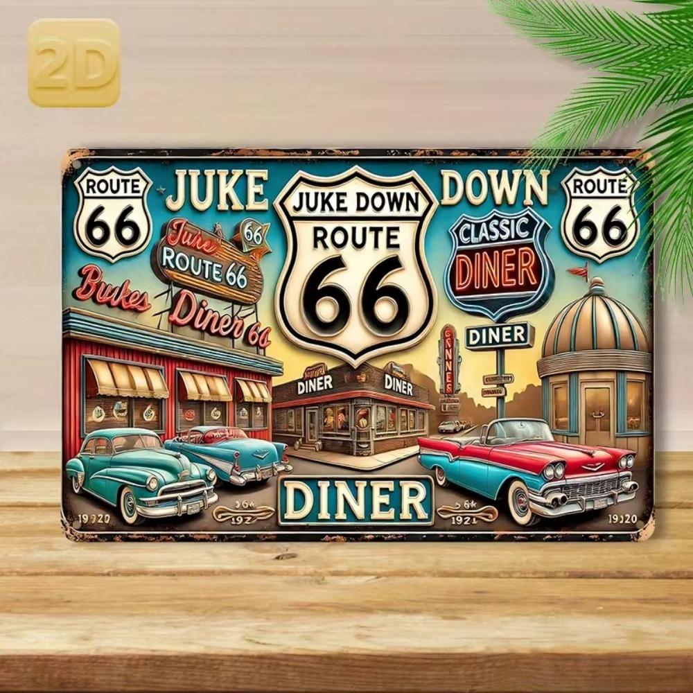 1 Segnale Metallico Vintage Route 66 - Tema Classico Diner & Auto Retrò Decorazione Murale in Alluminio, Halloween, Giorno dei Morti