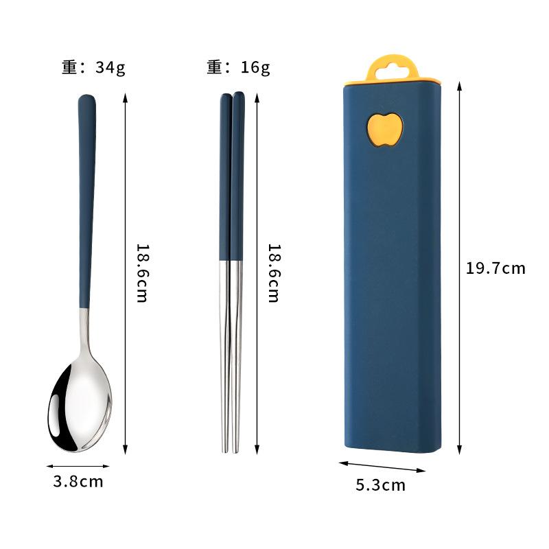 304 stainless steel tableware spoon fork chopsticks three-piece set portable tableware travel student tableware set
