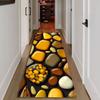 3D Glossy Yellow Pebble Runner Rug, Black Background Smooth Stone Long Hallway Mat Non Slip Washable Entryway Carpet