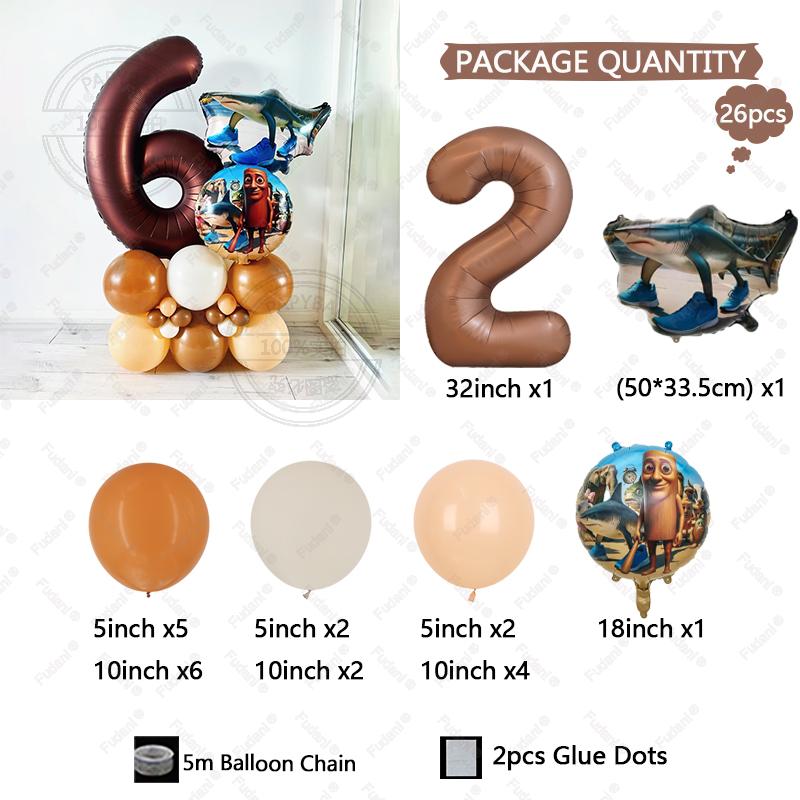 26pcs Italian Brainrot Garland Foill Balloons Column Tung Tung Sahur Birthday Party Gifts Kids Baby Shower Gifts Decorations