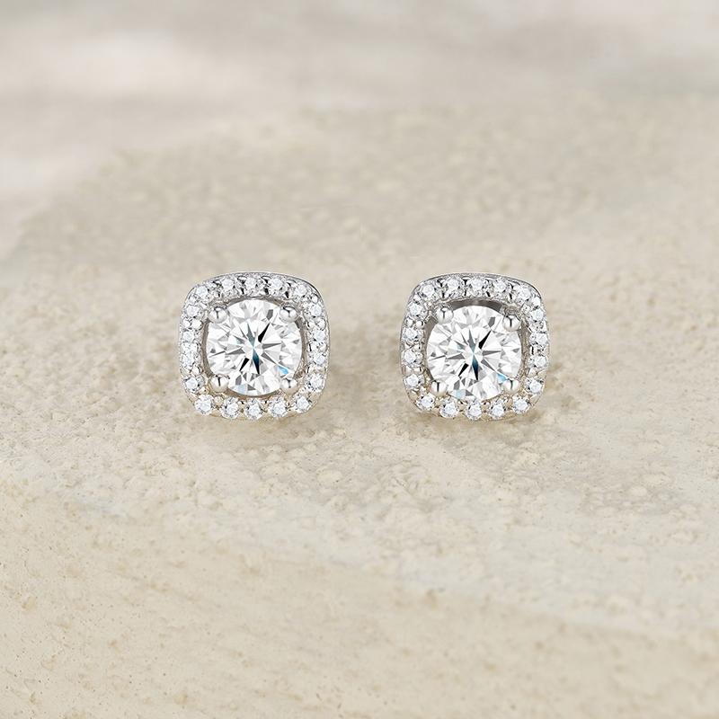 Pass Diamond Tester 3.0ct Round Cut  Fine Moissanite Jewelry 925 Sterling Silver Stud Earrings