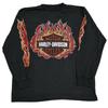 Camiseta de Manga Comprida Vintage Harley Davidson com Logo de Crista de Chama Camisa Reimpressão