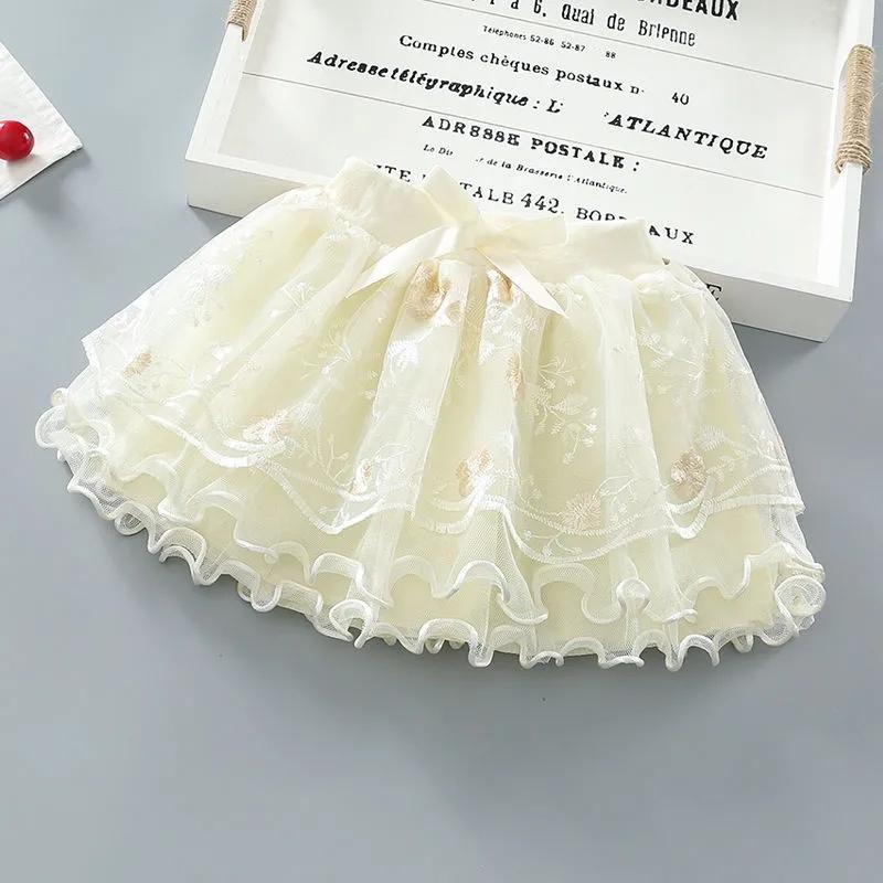 

Короткая юбка для девочек, полуюбка, корейская версия, марлевая юбка в стиле принцессы, летняя модная пышная юбка 140 бежевый