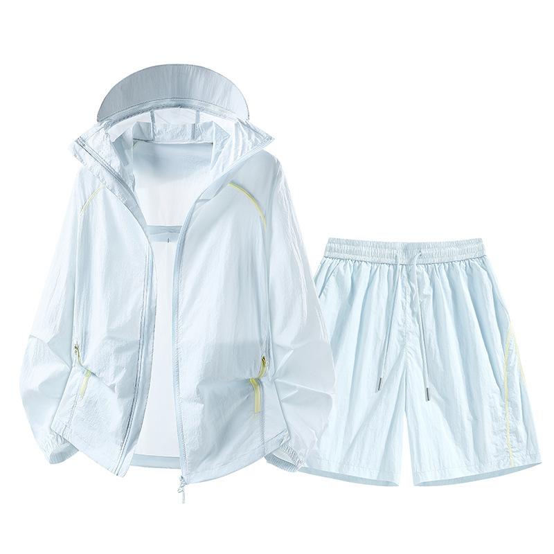 Outdoor ice silk sunscreen clothing men's summer UV protection UPF10 + casual loose sports couple sunscreen clothing set