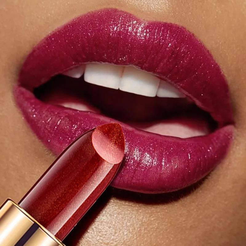 HANDAIYAN Waterproof Nude Glitter Lipstick Makeup Long Lasting Velve Red Sexy Shimmer Lip Stick Shiny Lipstick Makeup Cosmetics