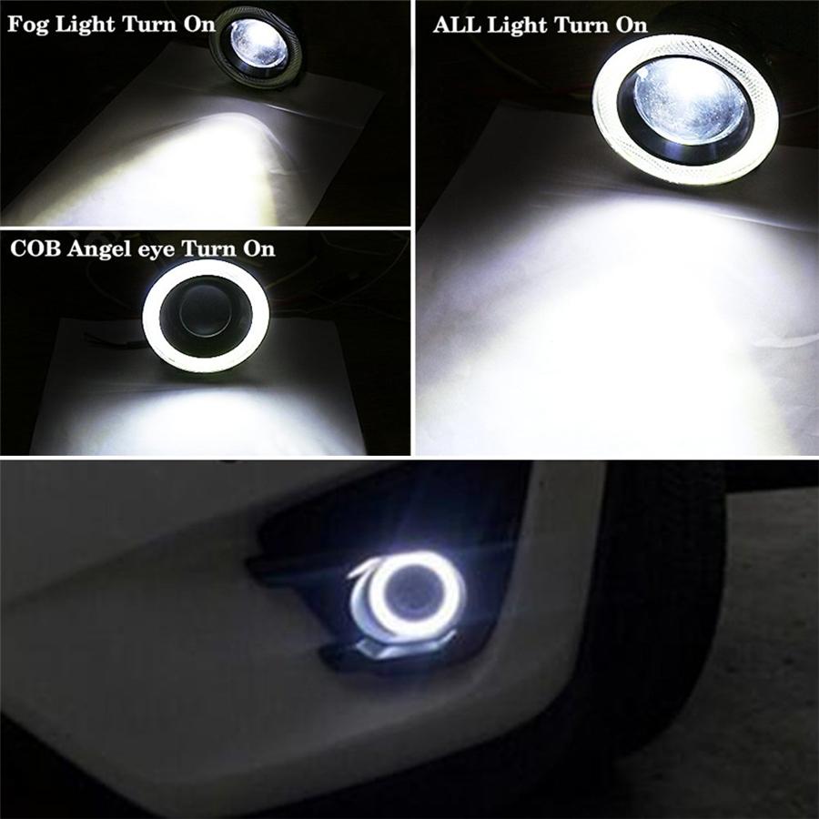 Universal Pair 3.5" COB LED Fog Light Projector  White Angel Eyes Halo Ring DRL