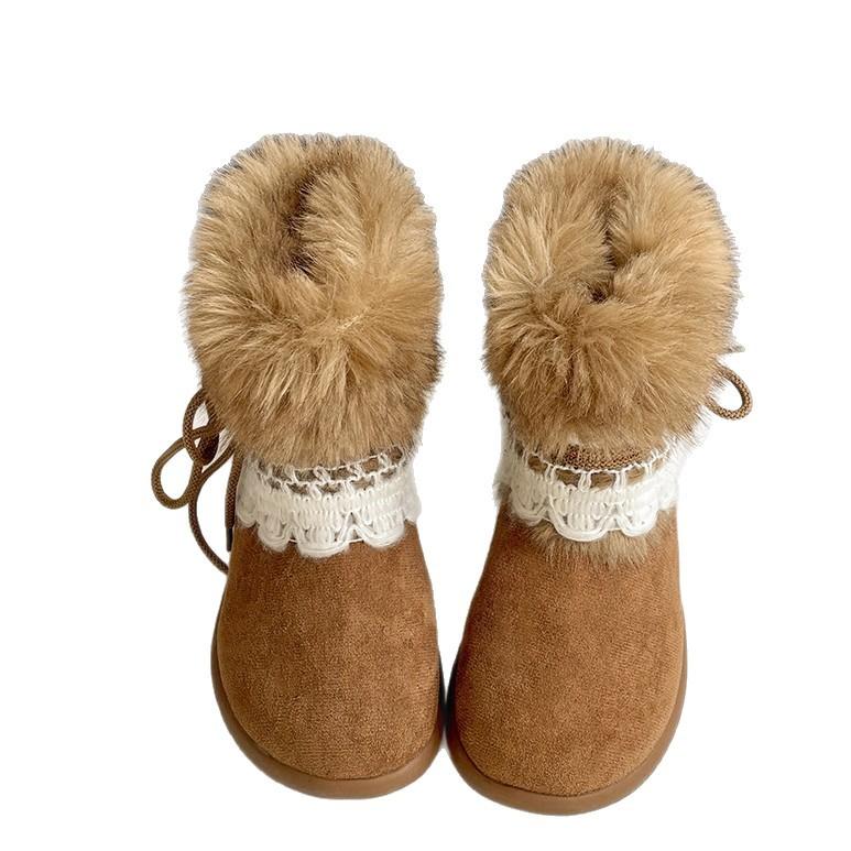 Pelzintegrierte Schneestiefel mit dicker Sohle Damen 2025 neue Winter Ein-Pedal flauschige Schuhe mit Plüsch-Thermo-Baumwollschuhen