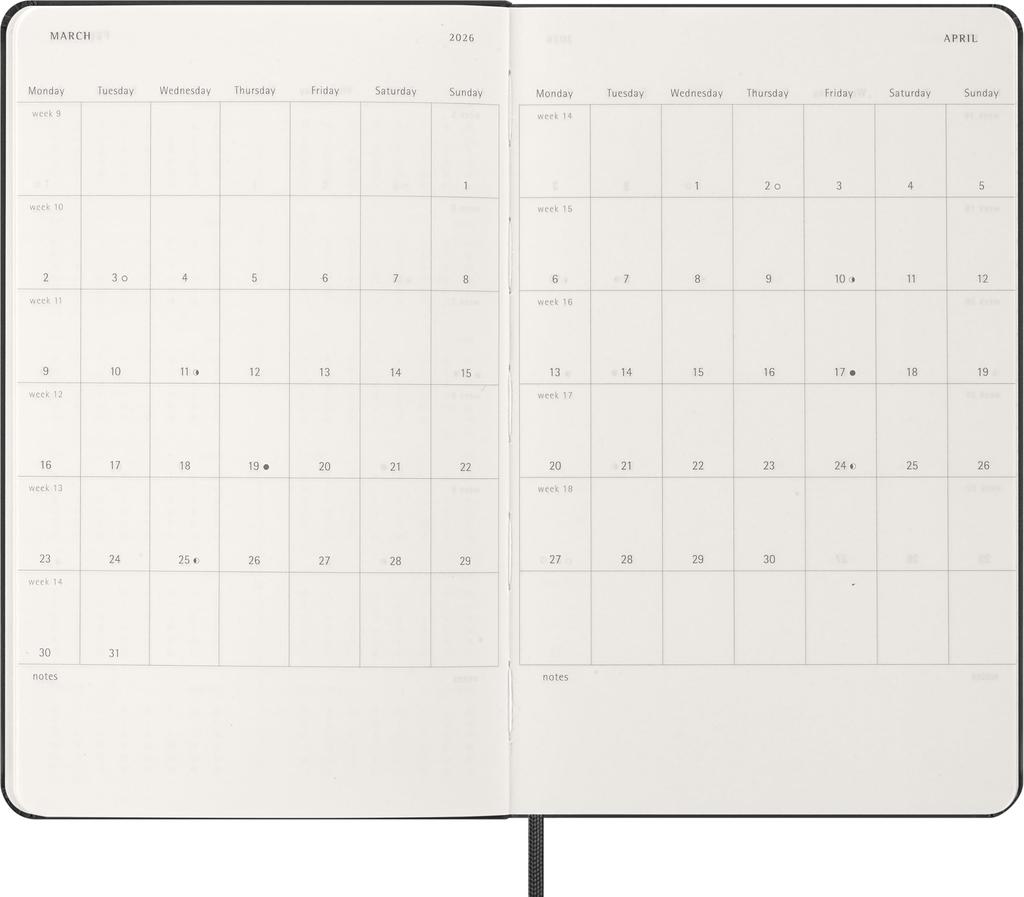 Moleskine 2026 January Daily Large Size x DHB12DC3Y26 Planner, Start, 12-Month Diary, (13cm 21cm), Hardcover, Black,
