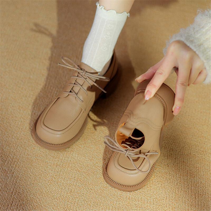 Fashion 2024 New Spring Genuine Leather Women Shoes Round Toe Women Pumps Shoes for Women Low Heel Loafers Ladies Shoes Zapatos De Mujer