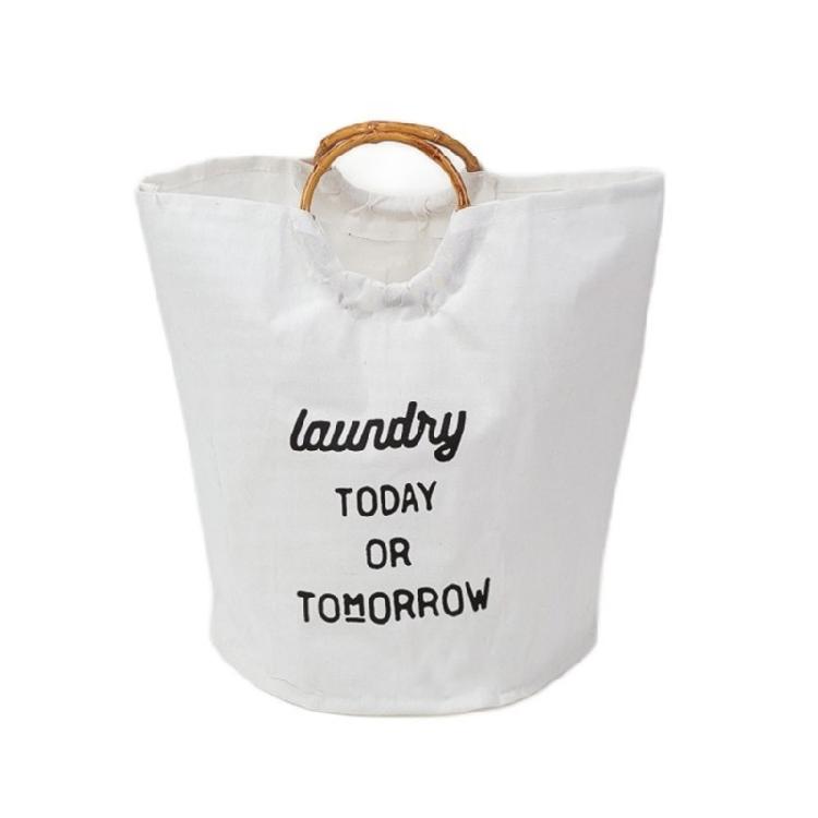 

Scandinavian Style Bamboos Handle Storage Bag Washable Cotton Foldable Hamper For Clothes Toy Home Organization білий