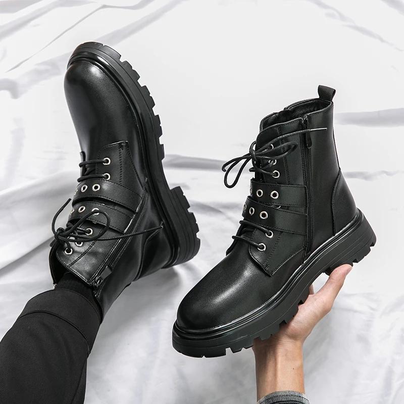 Fashion Men's Outdoor Boots New Fashion Young Luxury Brand High Top Platform Casual Shoes Autumn Winter Leather Business Work Boots