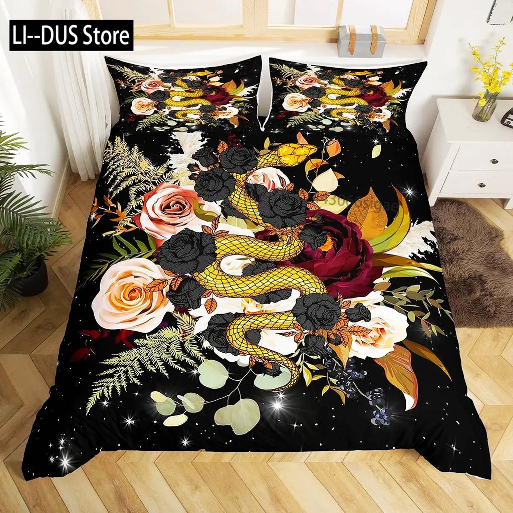 Comforter Dragon King Size Kids Mythical Animal Bedding Set Microfiber 2/3Pcs Set For Girls Women Black Gold Decor