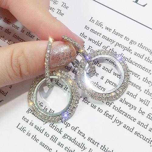 Stylish Stylish High End Round Earrings Women Crystal Stone Geometric Hoop Earrings Jewelry Souvenir Gift Idea Shining Rhinestone Evening Celebration
