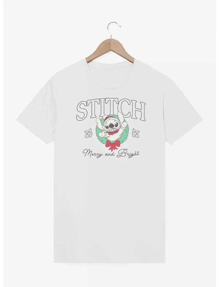 Lilo Stitch Stitch Merry And Bright Wreath White Tshirt S