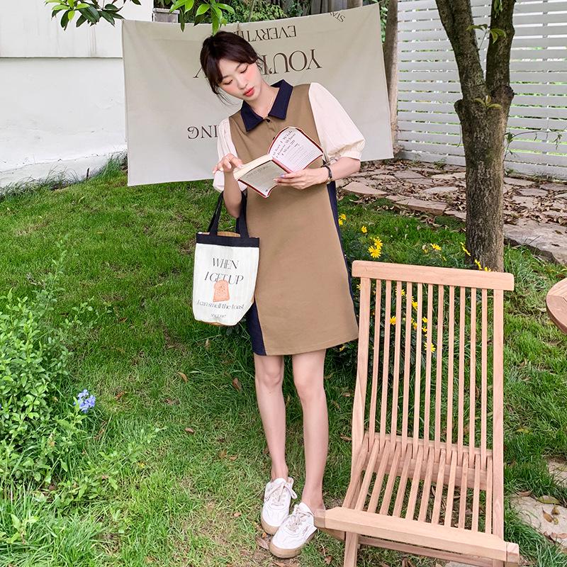 2024 Khaki Polo Dress: Small Size, Contrast Stitching, Summer Style, Loose Fit