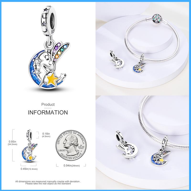 Fashion Copper Sparkling Zircon Star Moon Series Charms Beads Fit Qikaola Original Bracelets Diy Birthday Jewelry