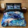 Genshin Pattern Bedding Quilt Set Quilt Cover Pillowcase Home Birthday Gift(1 * Duvet Cover + 2 * Pillowcase, Without Core)