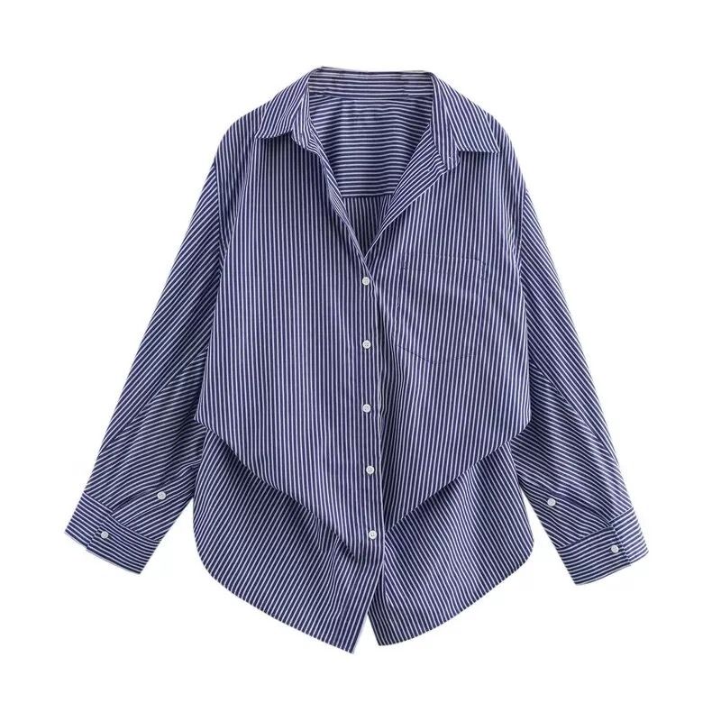 ZA Autumn New Women's Clothing ZR Fashion Wind Export Fashion Stripes Lapel Long Sleeves Shirt 2020458