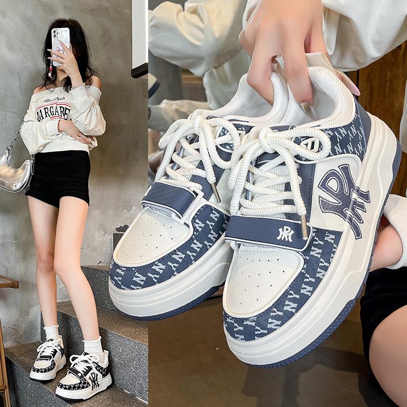 New Guochao letter printing contrasting color muffin and sports shoes niche retro style couple platform skateboard shoes