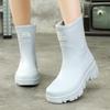 Women's Four Seasons New High Top Rain Shoe Thick Sole Non Slip Waterproof  Slip On Kitchen Work Shoes Block Heel Garden Shoes