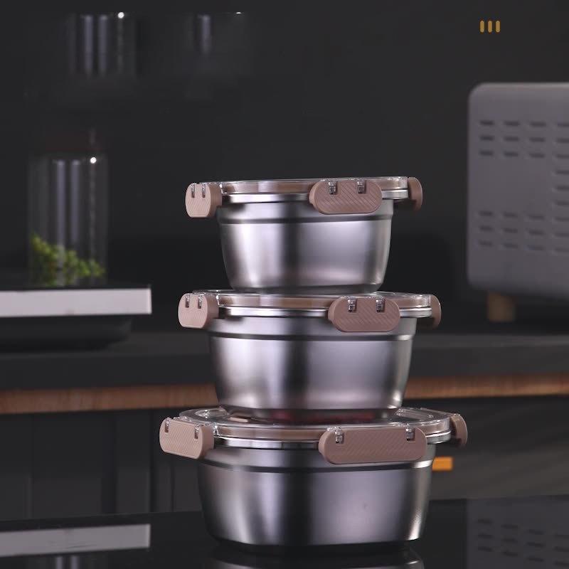 304 Stainless Steel Lunch Box Leakproof Lid Food Preservation Box Portable Storage Containers Airtight Containers Kitchen Tools