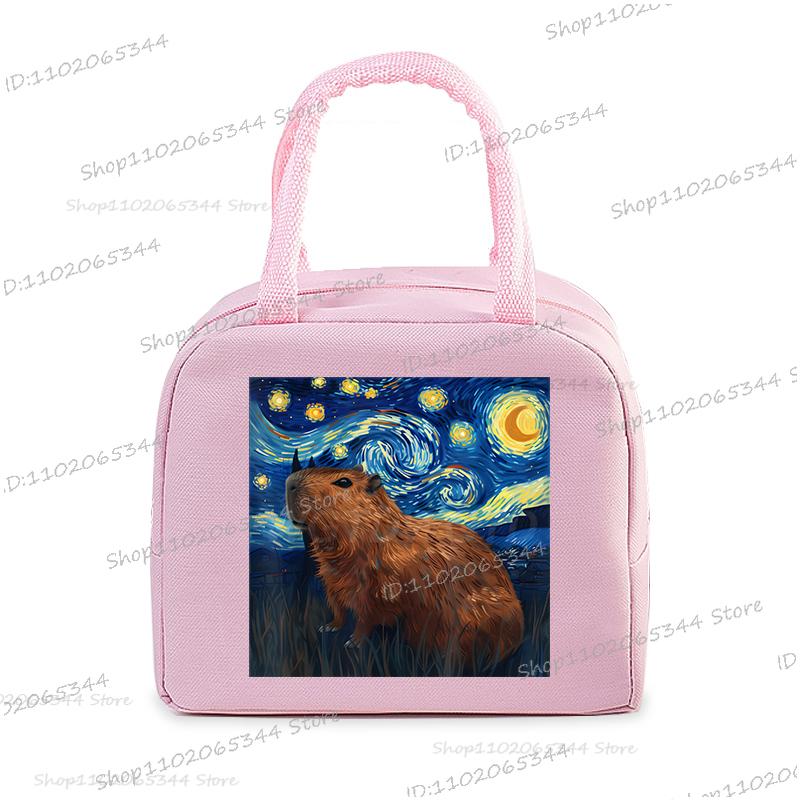 Cute Capybara Print Women Men Lunch Bag Fashion Animal Capybara Portable Insulated Bags School Kids Multifunctional Food Handbag