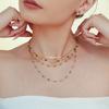 Natural Lapis Lazuli Handmade Beaded Collarbone Necklace, Double Layer Titanium Steel PVD Real Gold Plated Jewelry