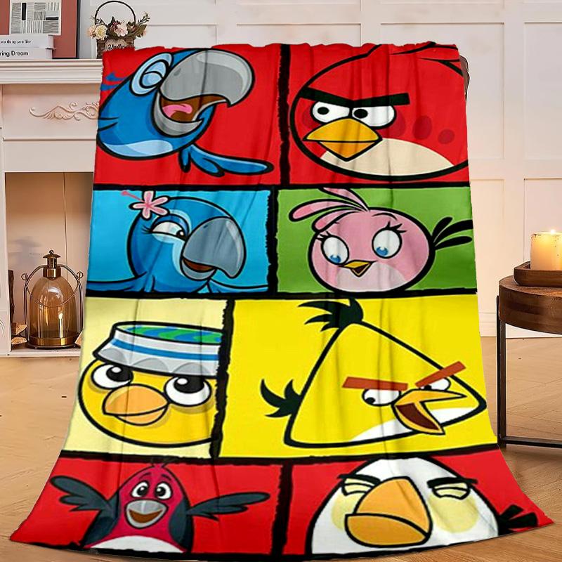 1PC Red Birds Characters Collage Flannel Blanket Gift, Suitable for Both Men And Women, Soft Ideal for Beds And Sofa, Birthday Or Christmas Gift