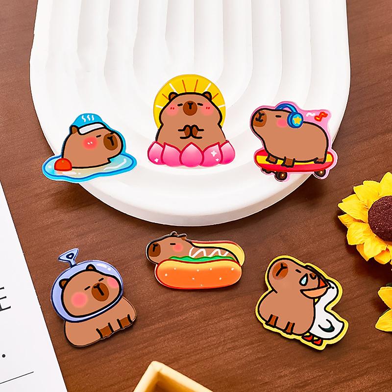 Cute Cartoon Capybara Brooch Fashion Creative Fashion Capybara Acrylic Badge Backpack Decoration Pins Clothing Accessories Gifts