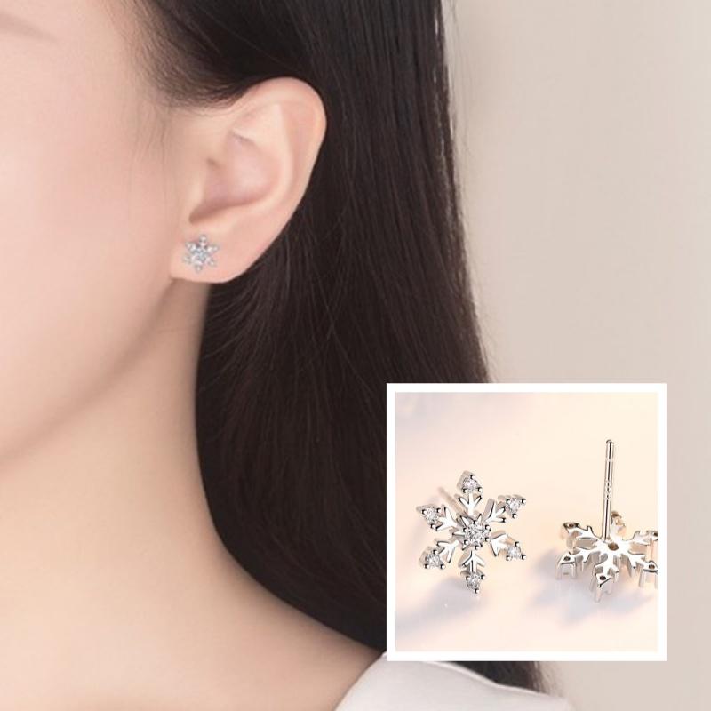 Silver Snowflake Stud Earrings Womens Girls Jewellery Xmas Gift Jewelry Elegant