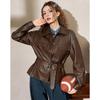 ET BOITE Women's Retro Loose Casual Faux Leather Jacket