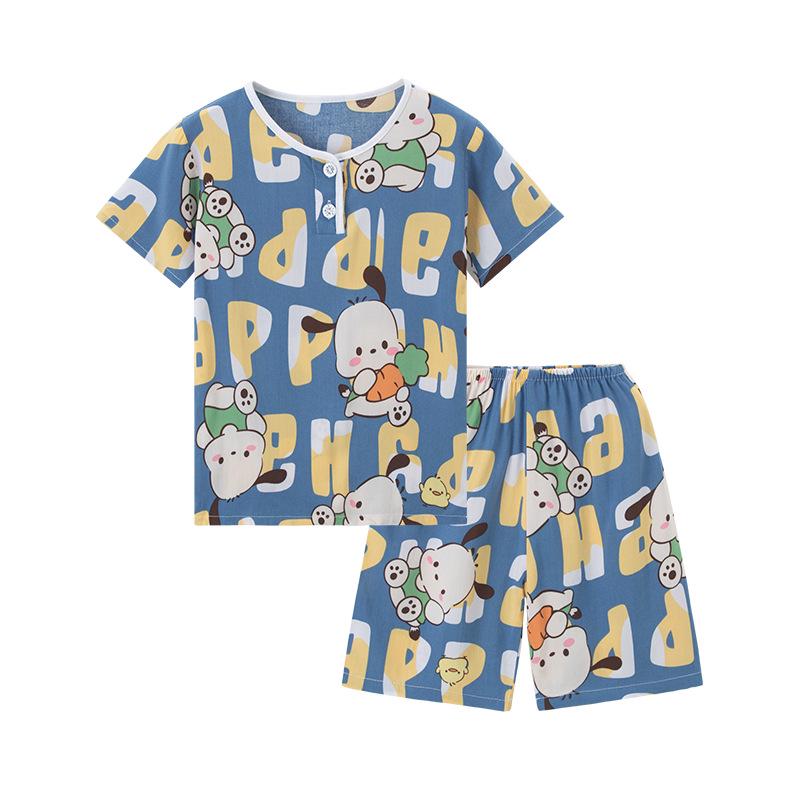 Slim Fit Summer Cotton Silk Pajama Set - Short Sleeve & Shorts for Kids, Boys, Girls- Parent-Child Homewear
