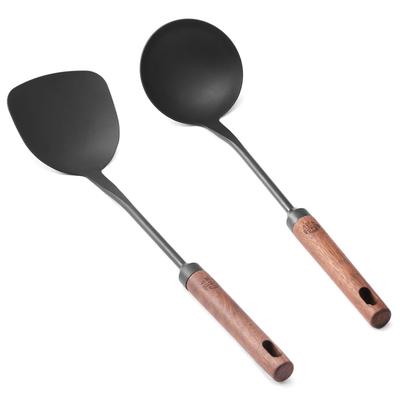 WANGYUANJI Chinesischer Wokwender und Schöpfkelle Set Eisennitrid Küche Naturholz Einfache Küchenwerkzeuge (2-teiliges Set) - Stahl, Utensilien, Rostbeständig, Griff,