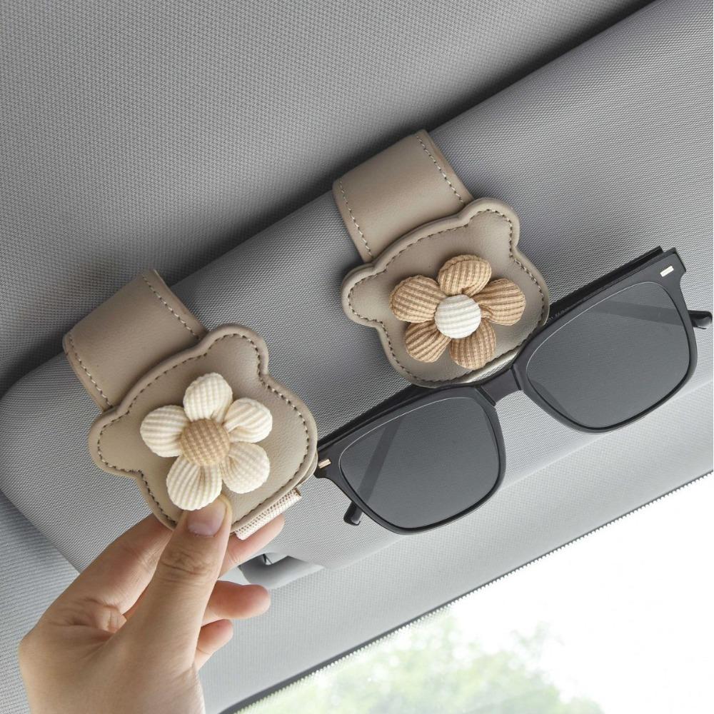 Universal Auto Sun Visor Glasses Box Flower Design Card Ticket Holder Eyeglasses Accessories