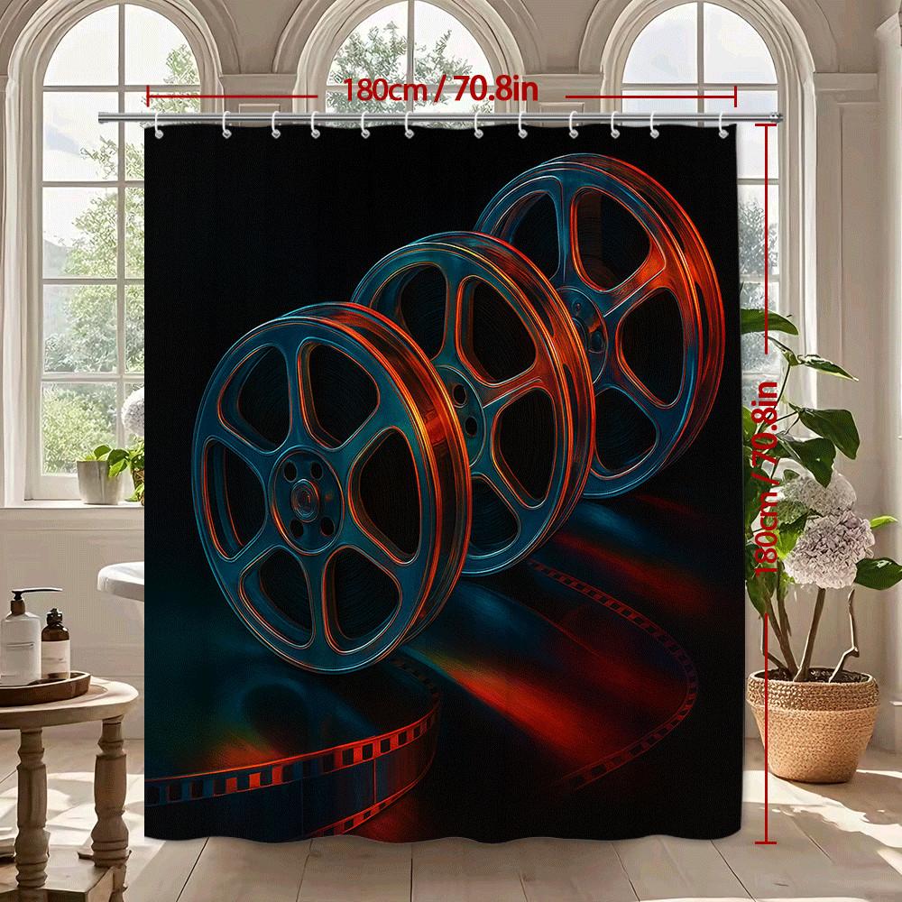 Film Reel Movie Theater Shower Curtain Machine Washable All Season Waterproof Privacy Protection Cinema Design Creative 12Hooks