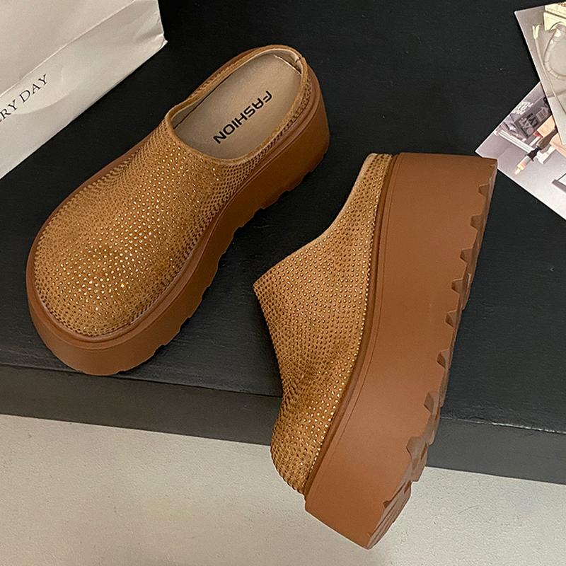 Platform Women Slippers Crystal Flats Slingback Mules Shoes Autumn Fashion Deigner Shoes 2025 Classic Casual Chaussure Femme