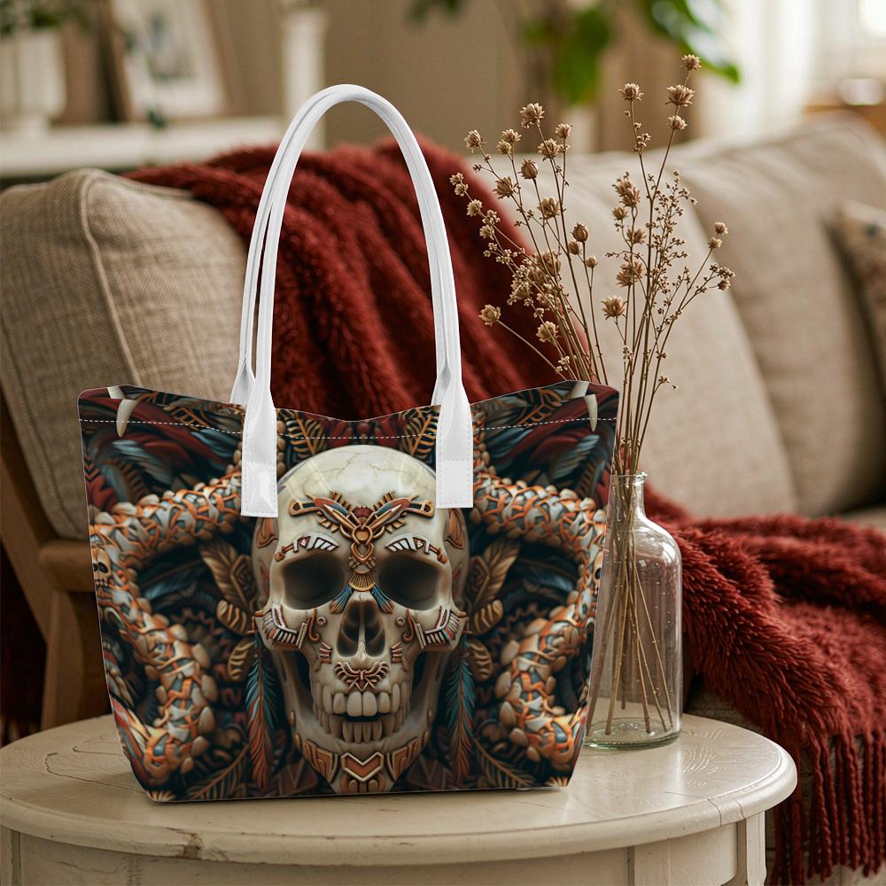 Tribal Skull Print All-match Daily Casual Portable Large Shoulder Tote Bag
