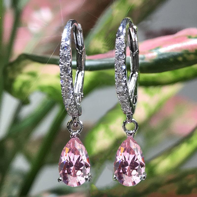 Elegant Light Luxury Pink Zircon Earrings for Women High-End Temperament Trendy Zircon Accessory