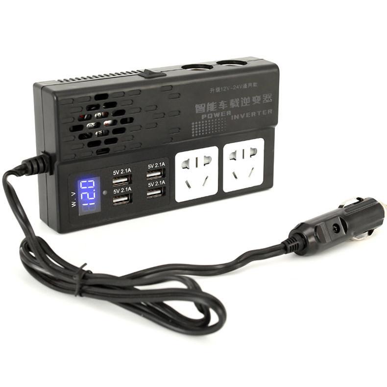 Falownik samochodowy o mocy szczytowej 500 W DC 12 V 24 V na AC 220 V 4 USB Modyfikowany przetwornik sinusoidalny z przełącznikiem ON/OFF Wyświetlacz cyfrowy